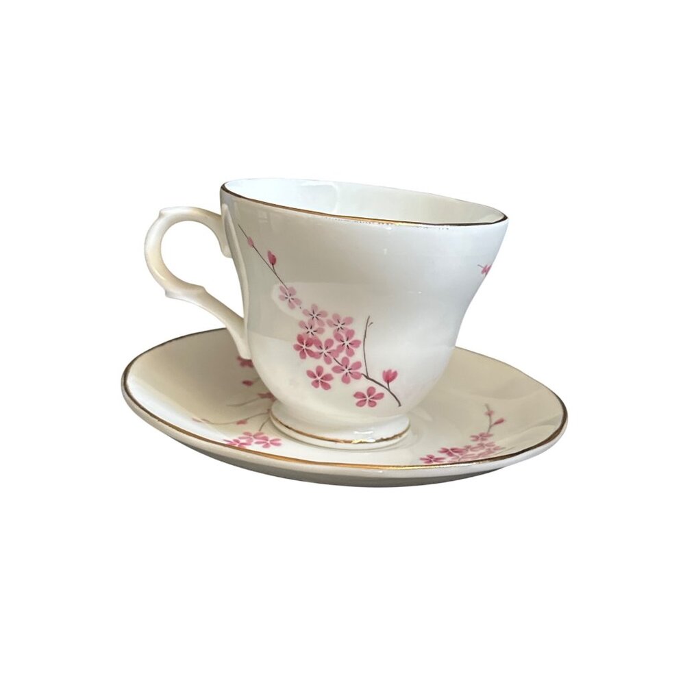 Fine Bone China Crown Trent Staffordshire England Cup & Saucer Set Pink Floral G